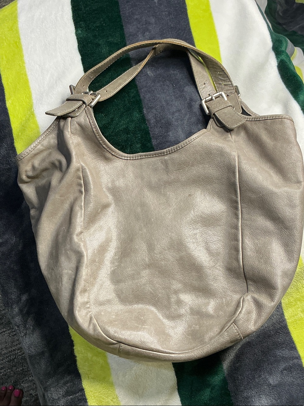 Vintage Grey Leather Minimalist Shoulder Bag Zippered Tote